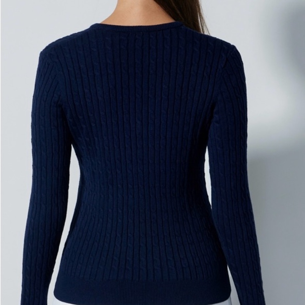 Daily Sports Black V-Neck Cable Knit Sweater. Cotton with a touch of Cashmere. - Picture 2 of 13